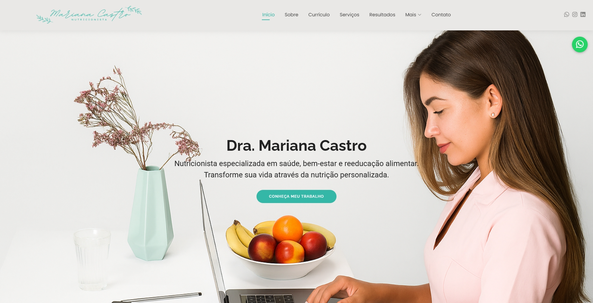 Página inicial de site para nutricionista